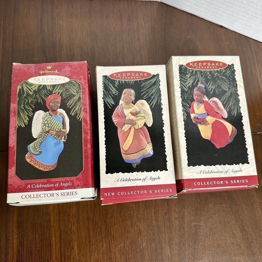 Lot 3 Vintage Black Hallmark Angels 1995- 1997 Holiday Figurine Ornament African